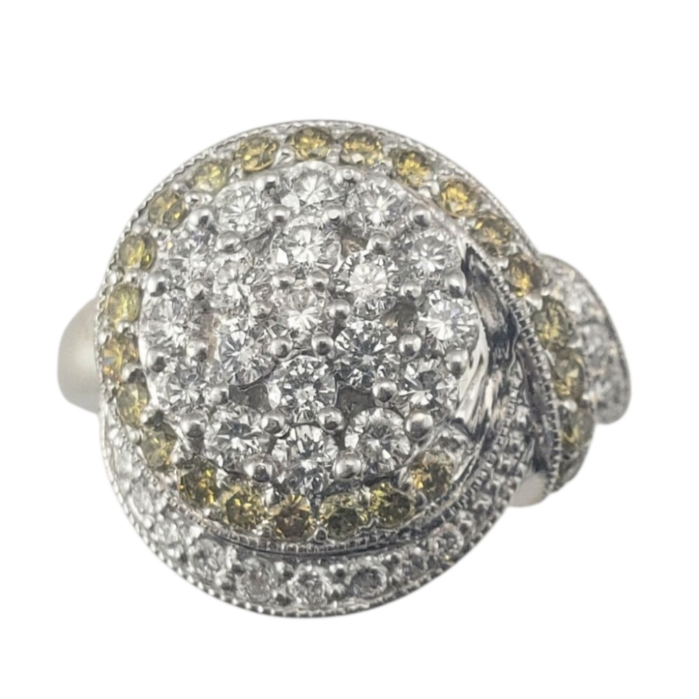 14 Karat White and Yellow Gold Yellow & White Diamond Cluster Ring Size 5 #22570